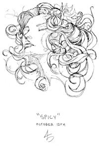 a drawing of a woman with curly hair